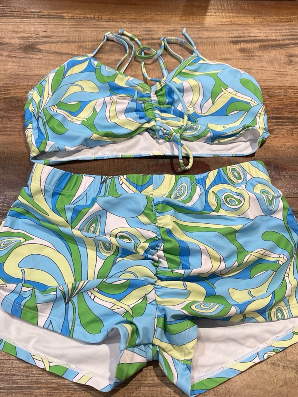 Blue & Green Swirl Three-Piece Swim Set